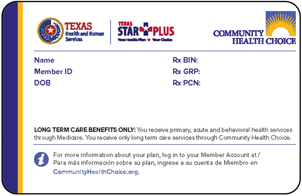 Community Health Choice STAR-PLUSmember ID card